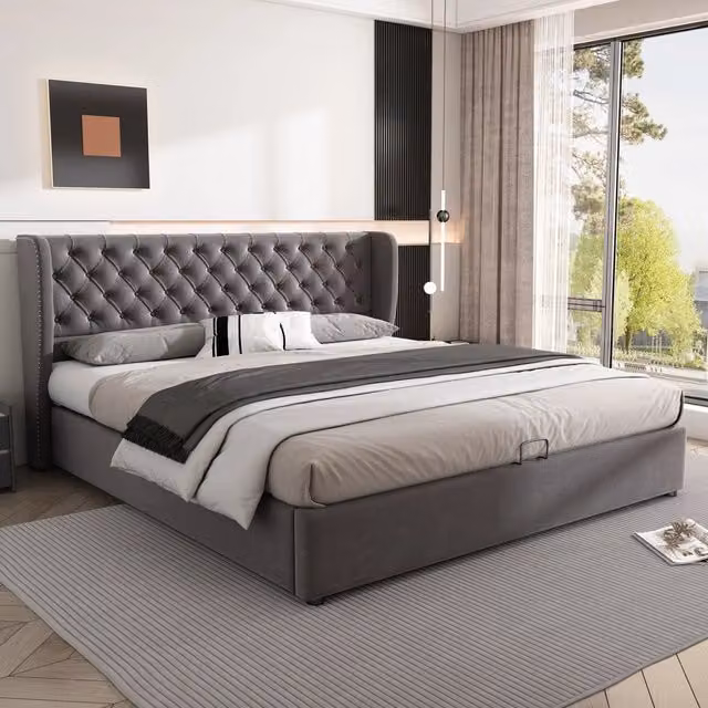 letto imbottito velluto grigio 160 x 200 cm