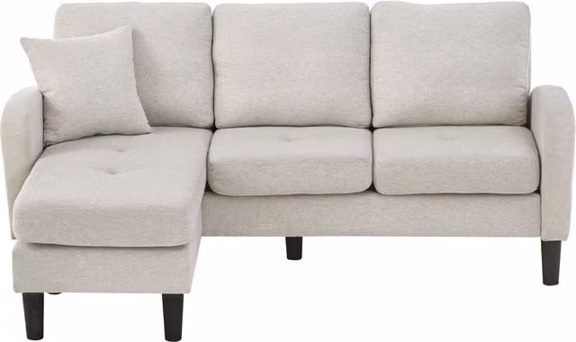 Divano angolare a forma di L ZR Home con chaise longue reversibile, rivestimento in tessuto, cuscini inclusi, L/P/H: 166 x 118 x 77 cm, Grigio, Bianco e Beige