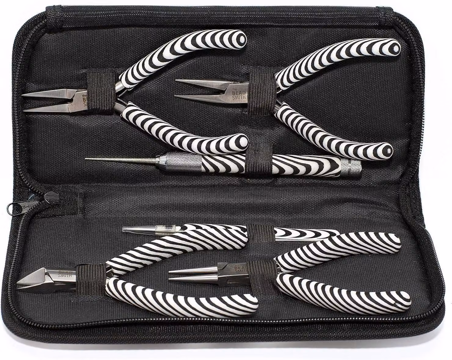 Set di strumenti per gioielli, 6 pezzi, motivo zebrato, completo di custodia