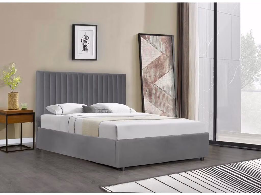 Letto Mia con contenitore a sollevamento in tessuto velvet grigio L/P: 140 x 190 cm – 2