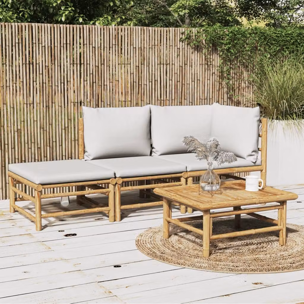 The Living Store Set da giardino a 3 pezzi con cuscini in bambù grigio chiaro