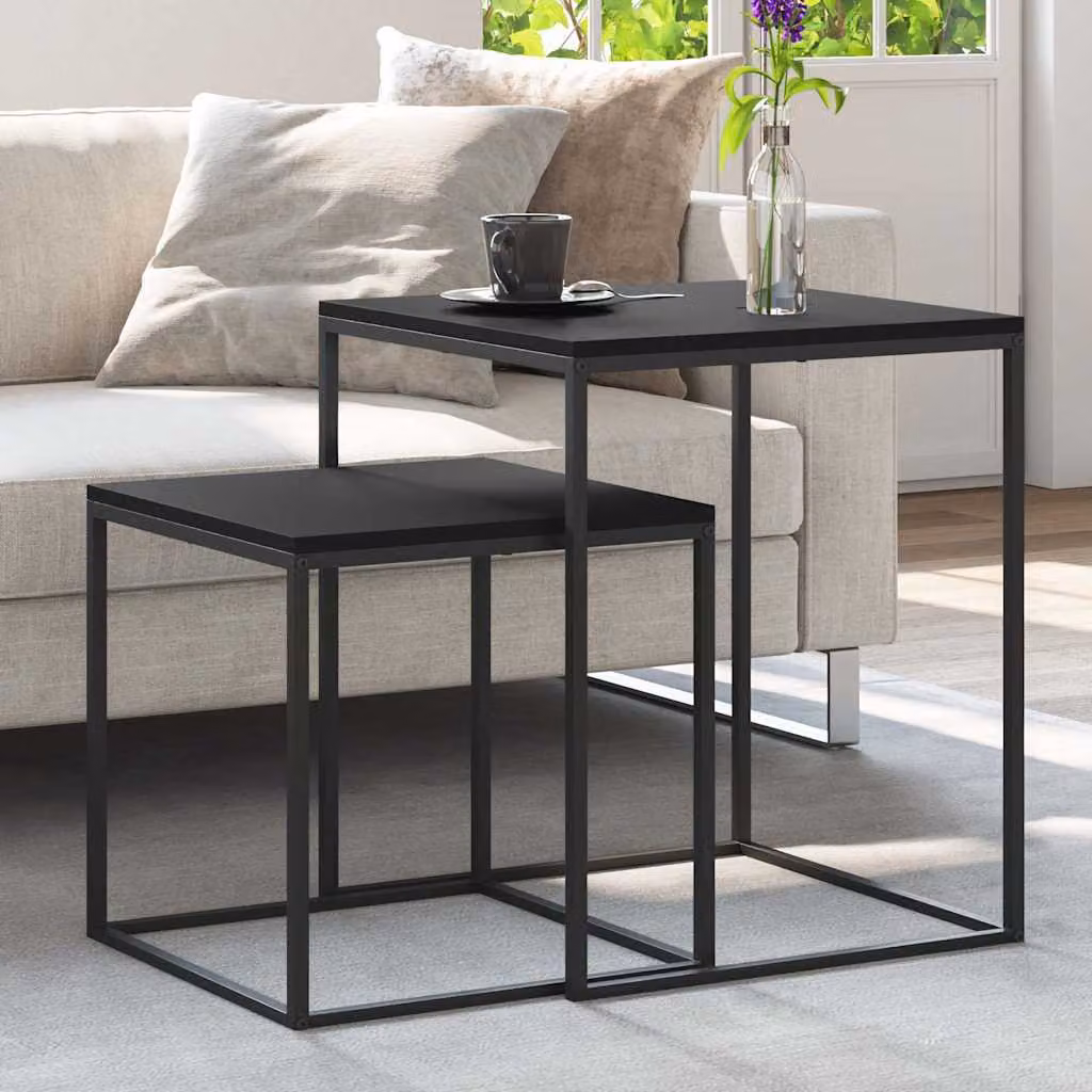 Set di 2 tavolini quadrati vidaXL in legno e metallo nero per soggiorno e ingresso
