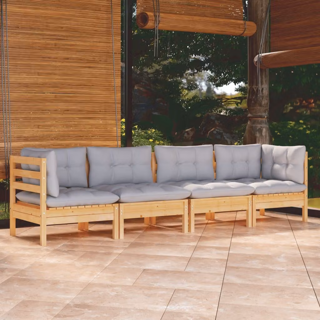 The Living Store Set salotto da giardino 4 pezzi con cuscini grigi in legno di pino massiccio