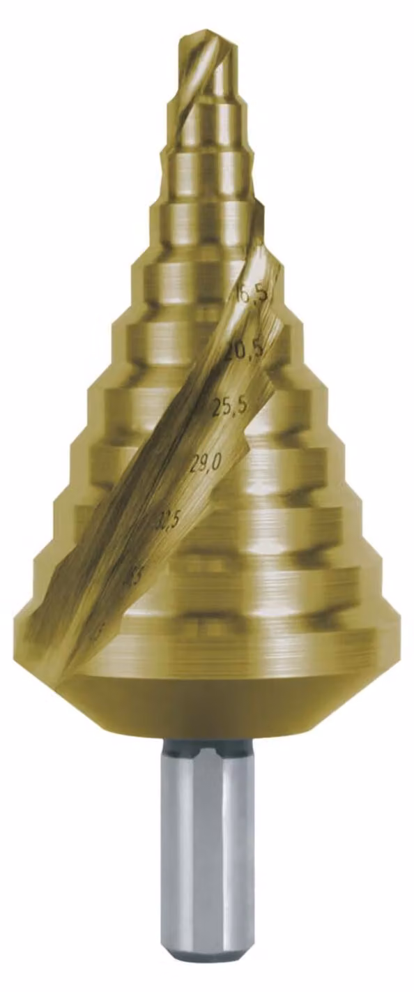 Punta a gradini RUKO HSS-TiN, a spirale con affilatura a croce per pressacavi metrici misura n. 17