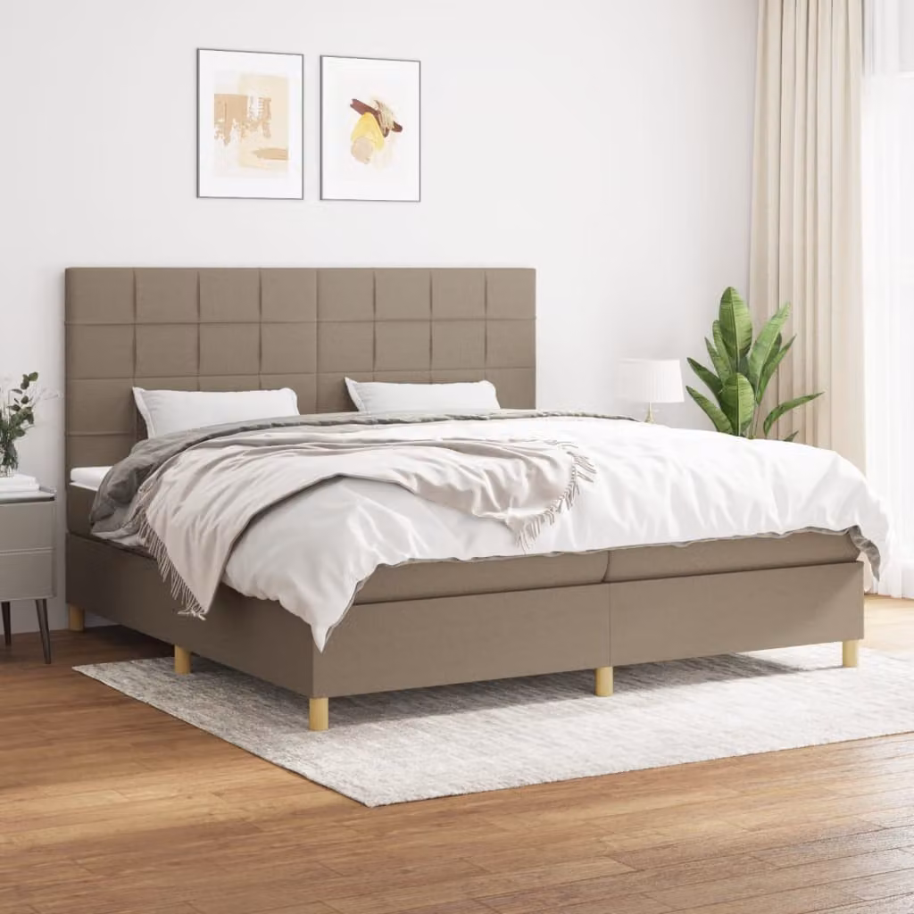 vidaXL Giroletto a Molle con Materasso in Tessuto Beige e Grigio L: 200 cm, P: 200 cm, H: 203 cm