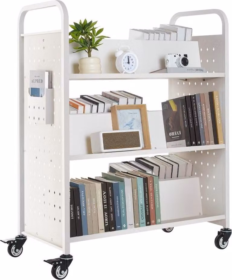 Carrello per biblioteca Carrello porta libri - Carrello porta libri 150kg - Dimensioni 97x51.5x122.5cm - Colore bianco
