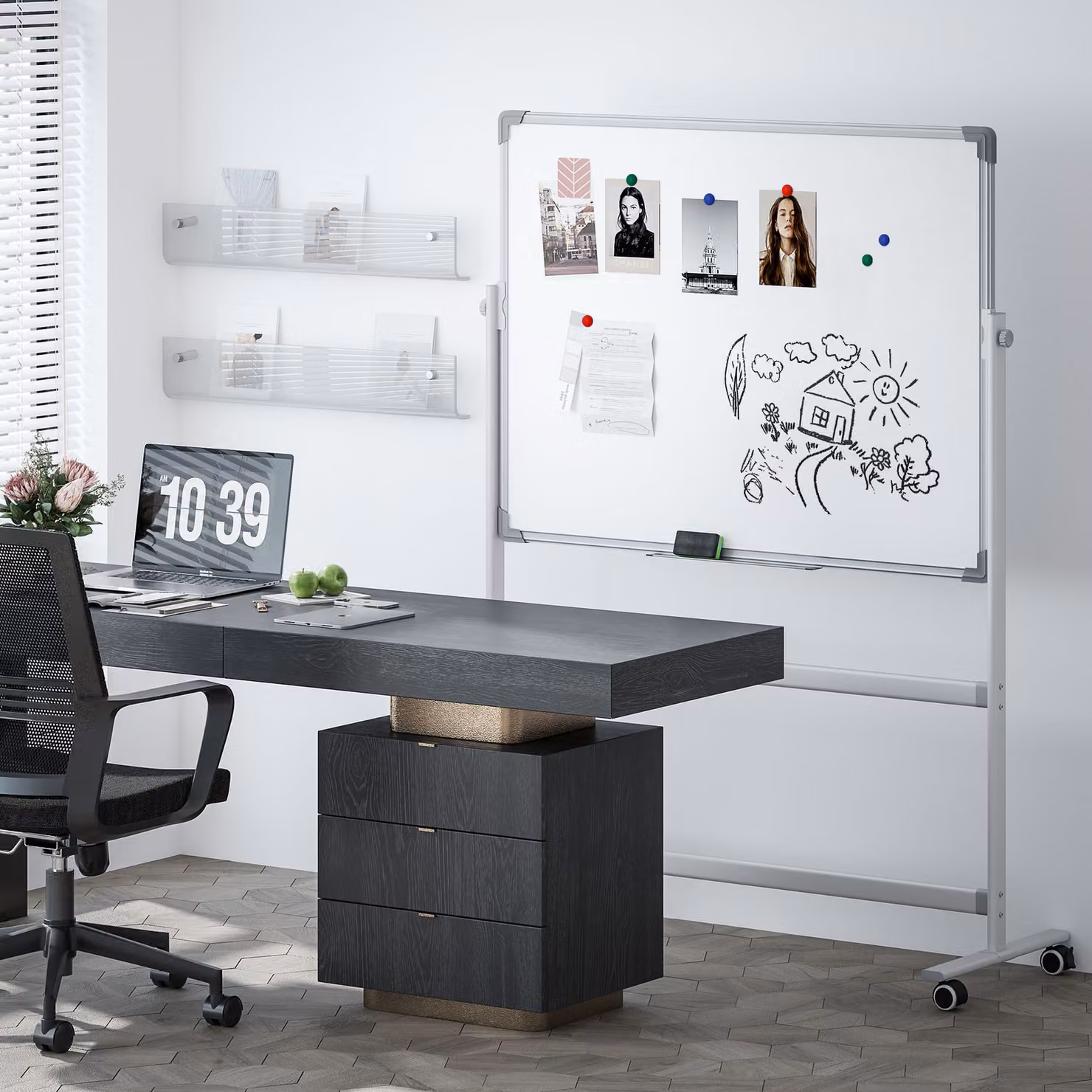 Lavagna Magnetica Bianca a 2 Facce HOMCOM con Accessori e 4 Ruote in Alluminio e Acciaio, H 165 x L 127 x P 50 cm – 2