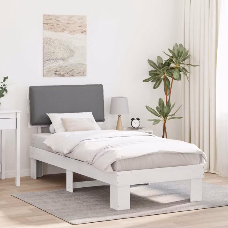 Letto con testiera rivestita vidaXL in legno di pino e tessuto, Grigio, 80 x 190 cm