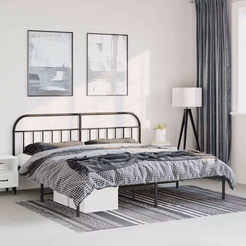 vidaXL Giroletto con Testiera in Metallo Nero L: 198 cm, P: 207 cm, H: 100 cm
