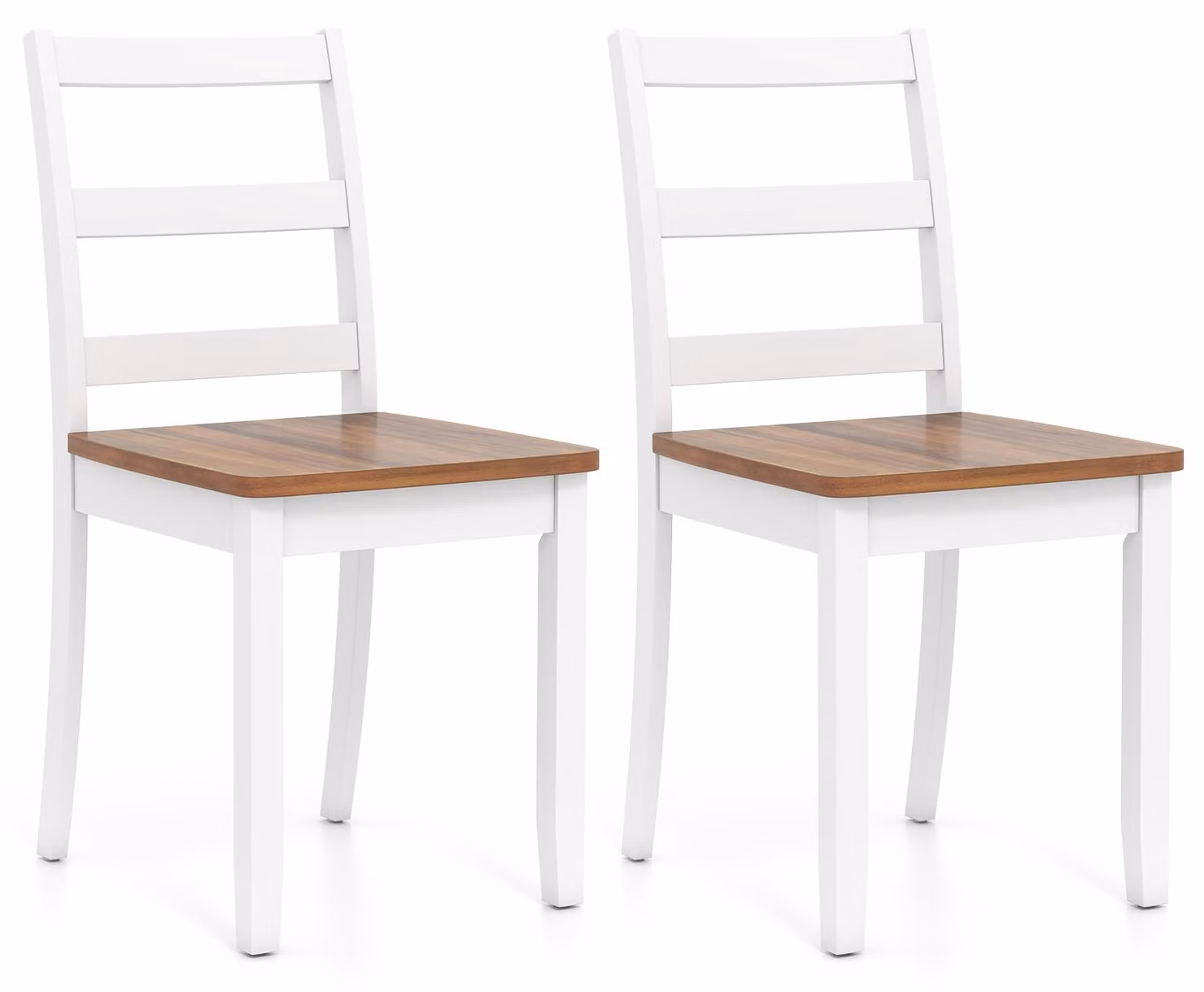 Set di 2 sedie da pranzo COSTWAY, sedie da cucina in legno, sedie da tavolo da pranzo, sedie in legno con portata fino a 190 kg, per sala da pranzo e cucina, marrone + bianco