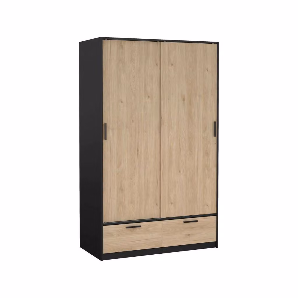 Armadio con ante scorrevoli DMORA per camera da letto, design moderno in legno e MDF, Nero e Rovere, L: 121 cm, P: 60 cm, H: 200 cm – 2