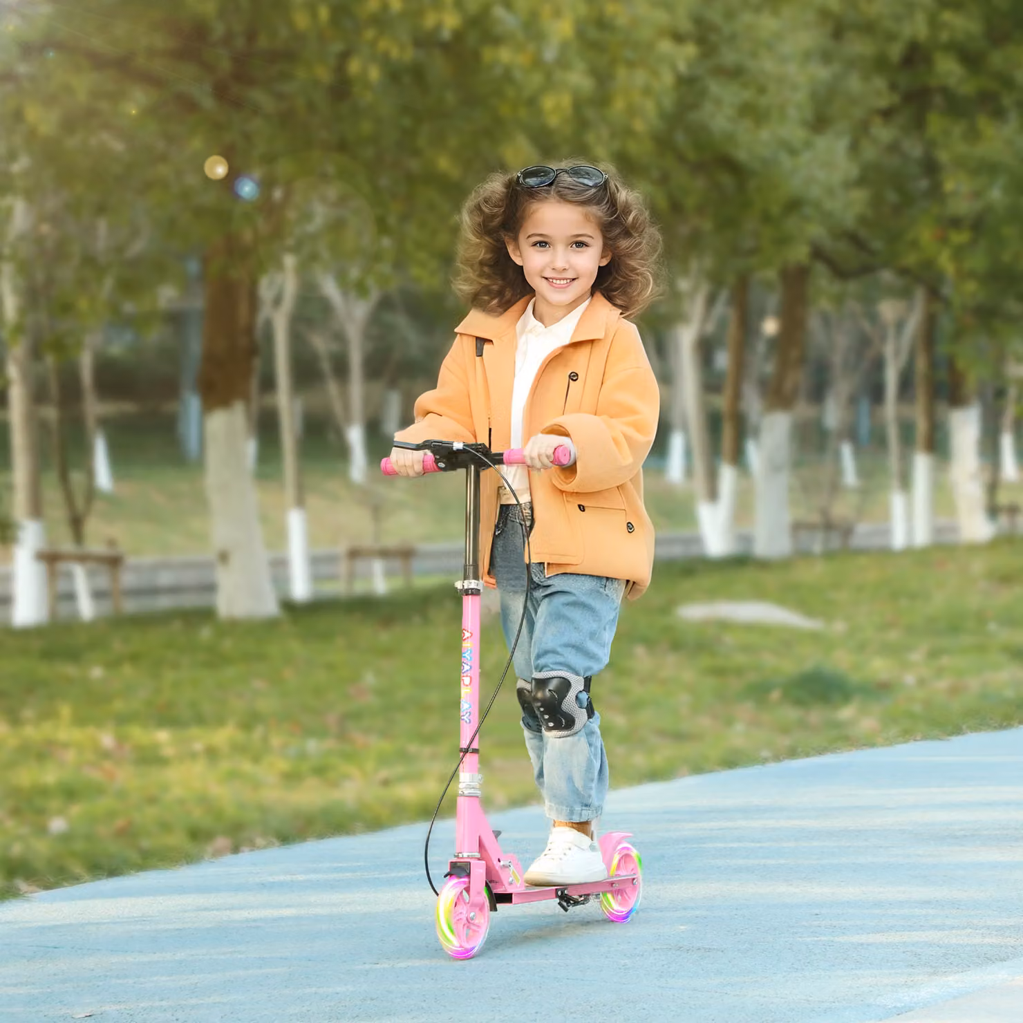 Monopattino per bambini AIYAPLAY con ruote luminose e impugnatura regolabile, pieghevole, rosa – 2