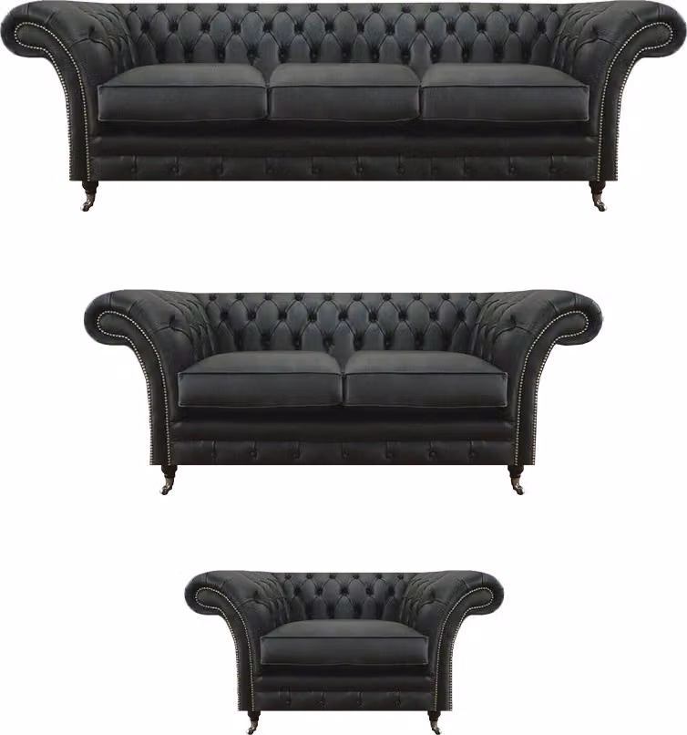 Chesterfield Schwarz Polstermöbel Wohnzimmer 3tlg Modern Einrichtung