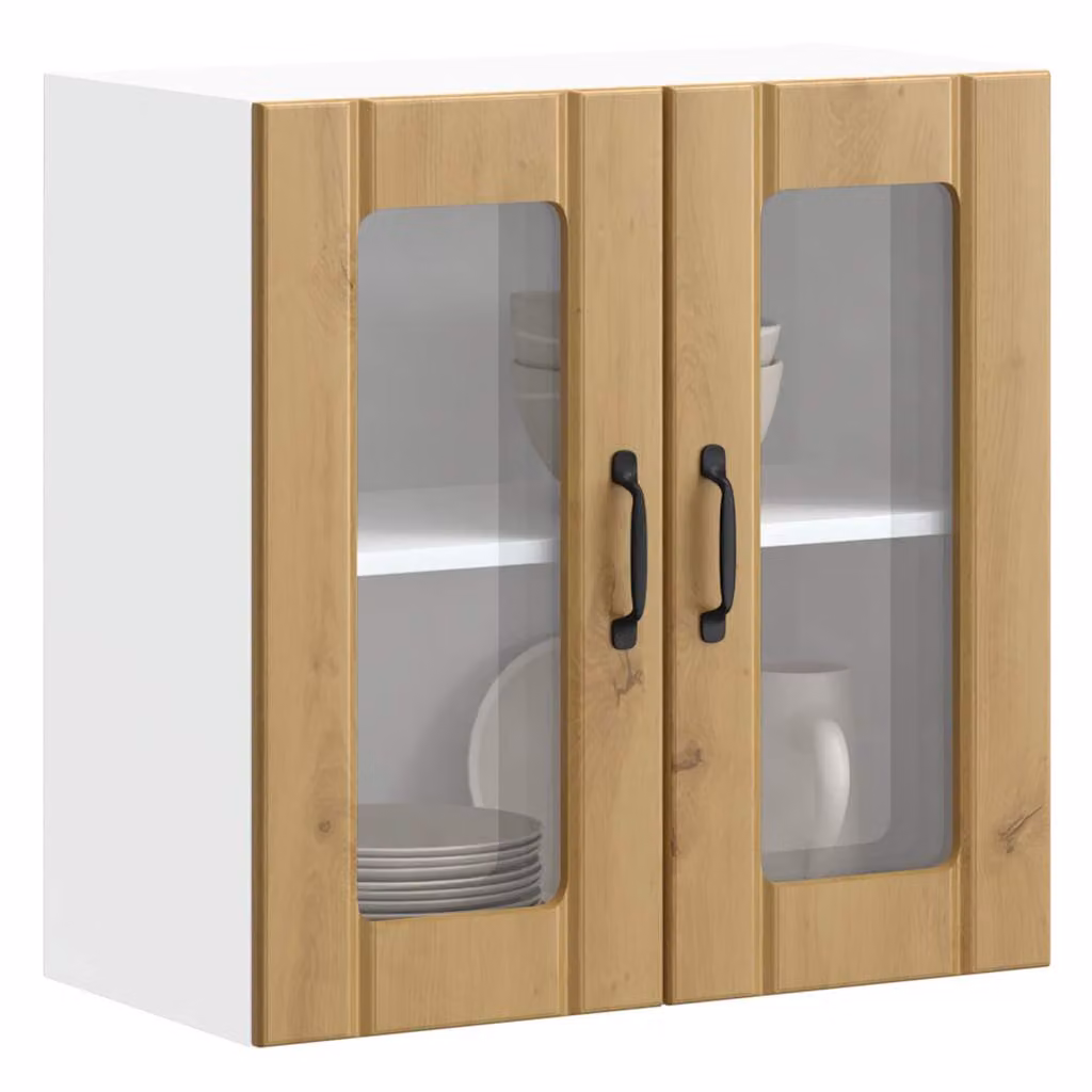 Pensile da cucina moderno vidaXL con ante in vetro, marrone e bianco, L: 60 cm, H: 60 cm, P: 31 cm