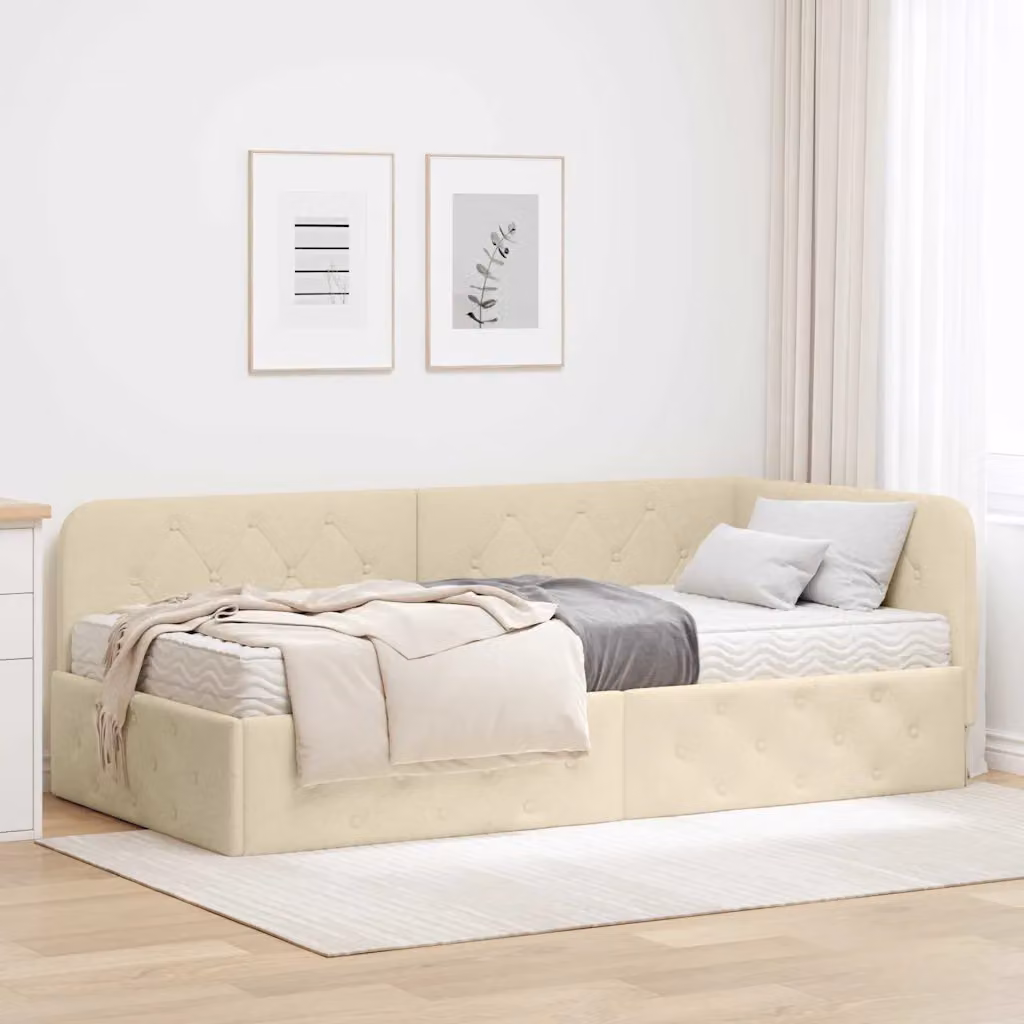 Letto ad angolo moderno vidaXL in tessuto beige con struttura imbottita L: 190 cm, P: 140 cm, H: 94 cm