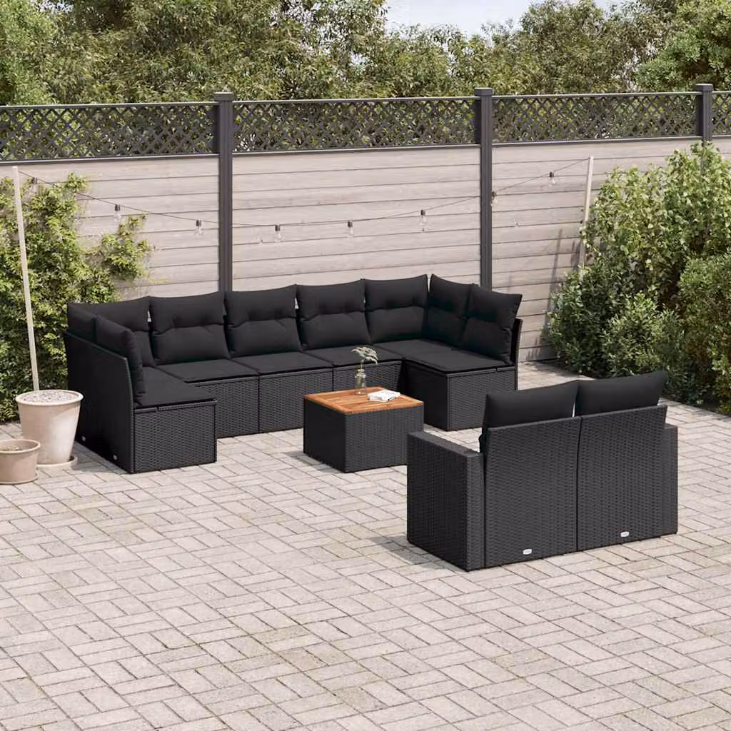 Set di divani da giardino vidaXL in polyrattan nero con cuscini inclusi – 1