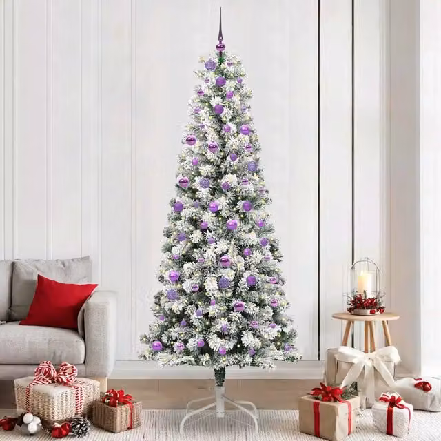 Albero di Natale Artificiale Moderno vidaXL con Luci LED Bianco Caldo e Rami Pieghevoli Verde e Bianco