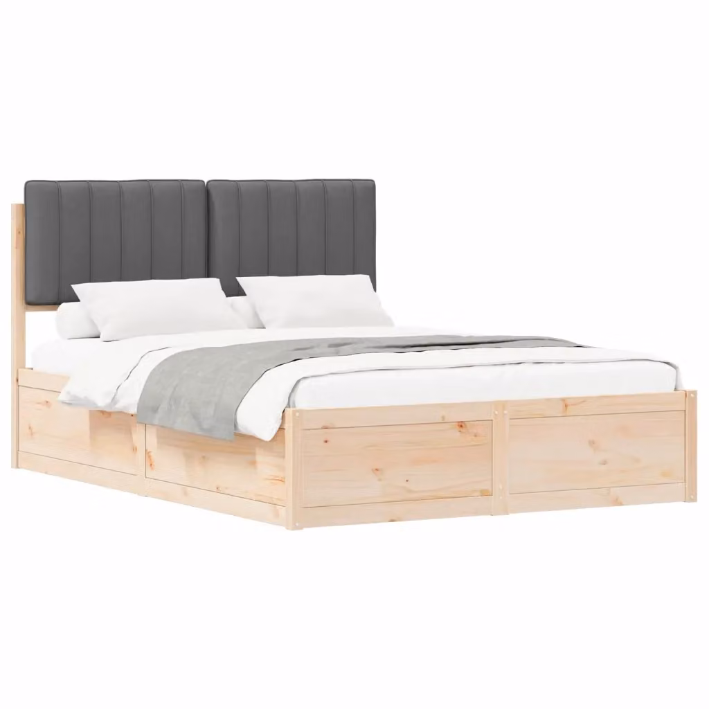 Letto moderno vidaXL con testiera rivestita in tessuto grigio e struttura in legno di pino L: 140,5 cm, P: 195,5 cm, H: 30 cm – 2