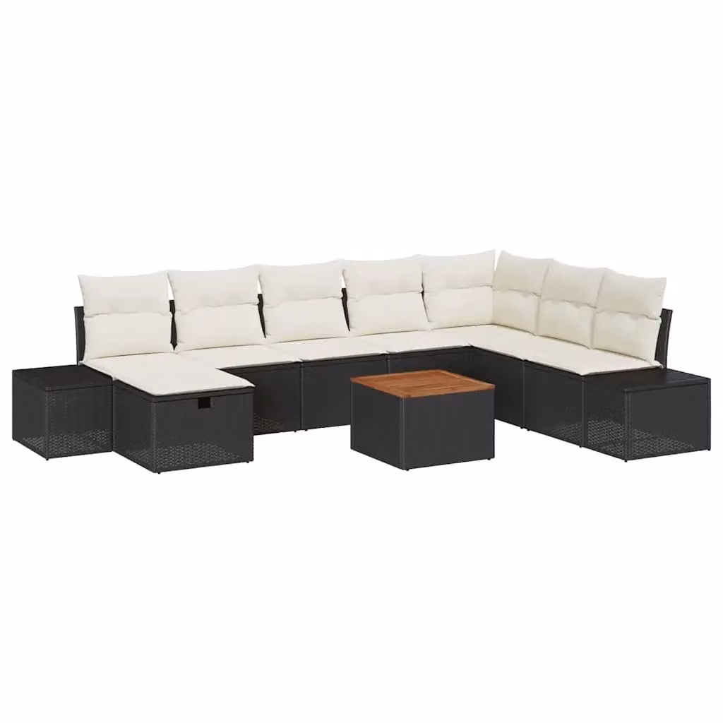 Set Divano da Giardino vidaXL in 9 Pezzi in Polyrattan Nero con Cuscini e Tavolino da Caffè – 2
