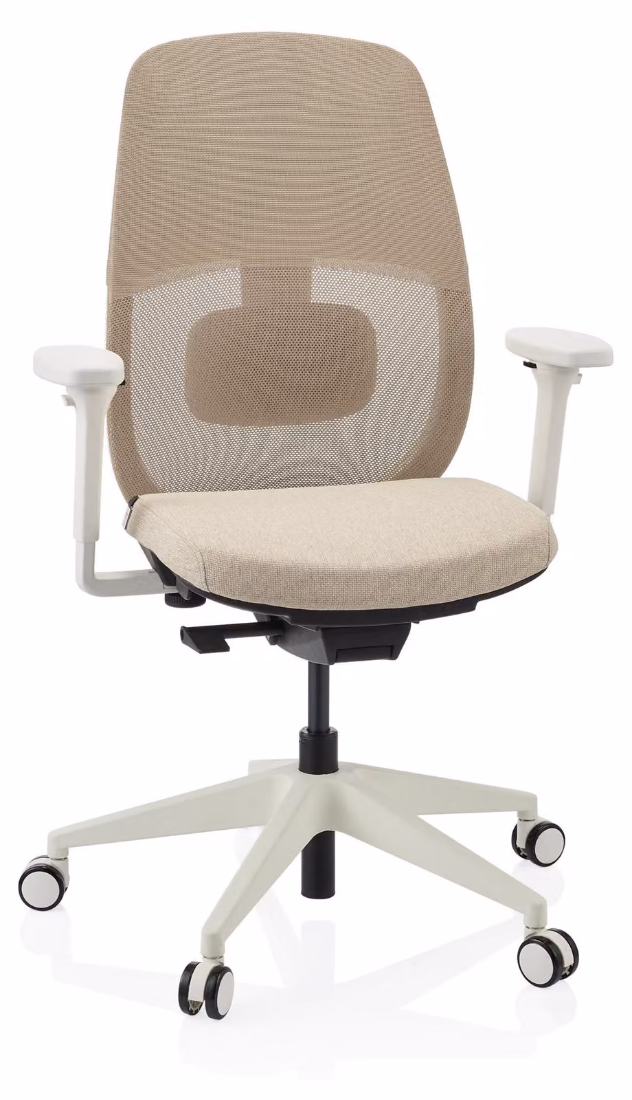 hjh OFFICE Sedia professionale per ufficio Skandis Sedia da scrivania ergonomica con braccioli (regolabile in altezza) in tessuto / rete Beige Sedia girevole per ufficio, casa