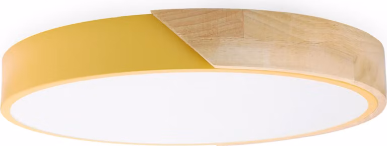 Plafoniera LED rotonda, diametro 40 cm, 24W, 2400 lumen, finitura in metallo giallo e legno naturale, luce regolabile (3000K-4000K-6000K)