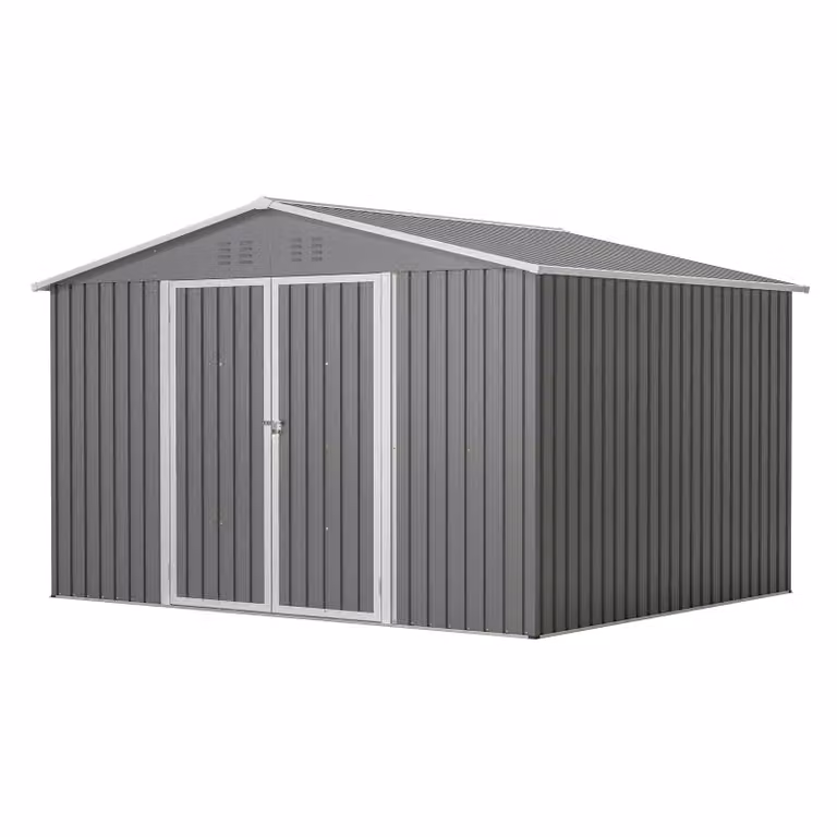 Capanno per attrezzi in metallo, casetta da giardino con tetto a due falde, dimensioni XXXL (300x252x191 cm), ideale per riporre in sicurezza attrezzi da giardino e utensili. Colore: grigio