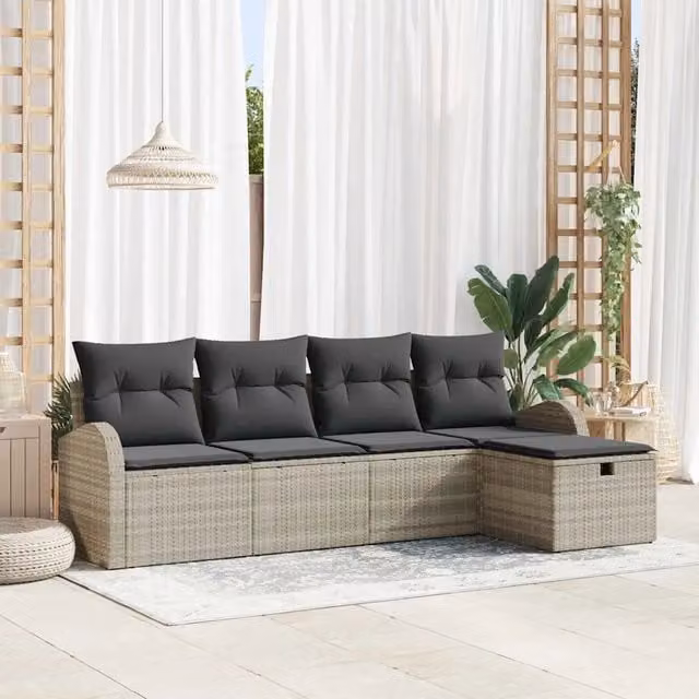 Set Divano da Giardino 5 pz Grigio chiaro polyrattan 3360393