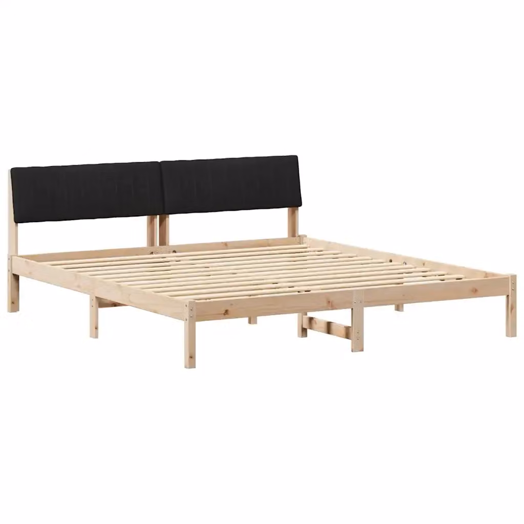 Struttura del letto con testiera vidaXL in legno di pino e tessuto, Marrone e Nero, L/P/H: 180 x 200 x 78,5 cm – 2