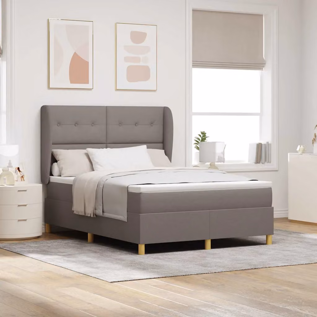 Letto a molle con testiera Talpa vidaXL in tessuto grigio, L/P: 160 x 200 cm