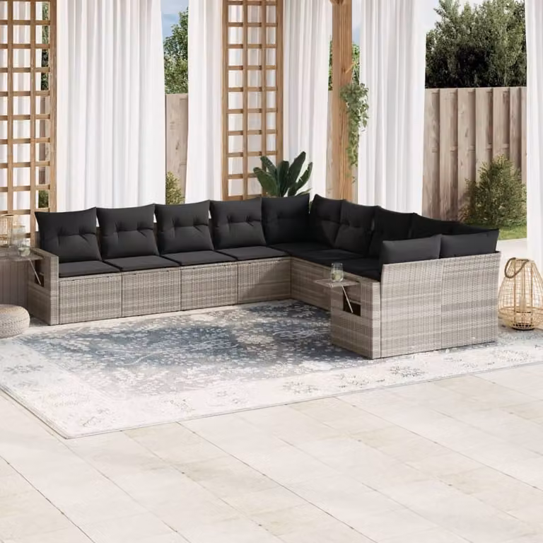 Maison Exclusive - Set da giardino 10 pezzi con cuscini Grigio chiaro Polyrattan