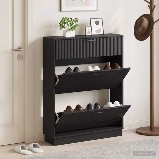 Mobile porta scarpe moderno vidaXL nero con scomparti basculanti L: 78 cm, P: 24 cm, H: 100 cm