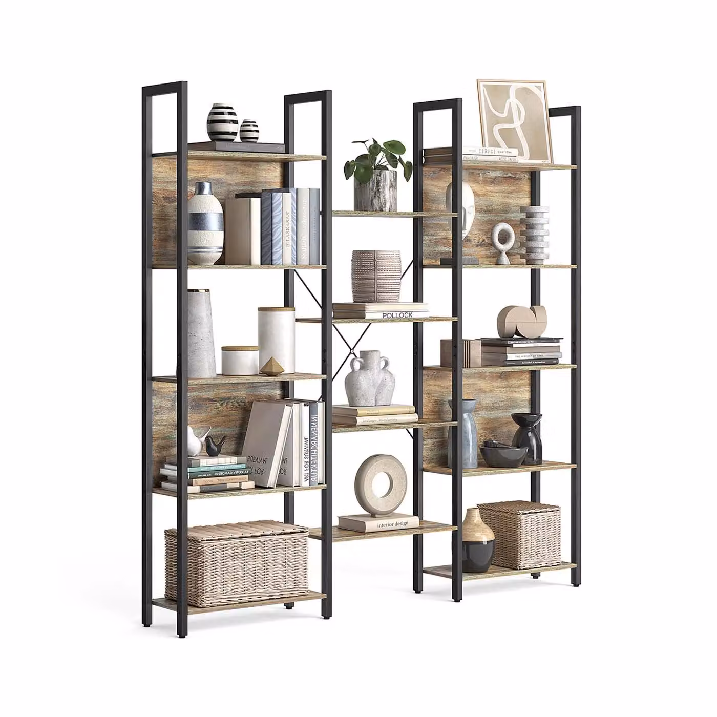 Libreria Scaffale Portaoggetti con 14 Ripiani | VASAGLE, Rovere Con Venature Blu + Nero