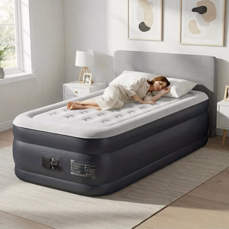 Materasso gonfiabile LEADZM con pompa integrata, 190 x 99 x 45 cm. Materasso gonfiabile con superficie morbida e traspirante, materasso gonfiabile, colore grigio