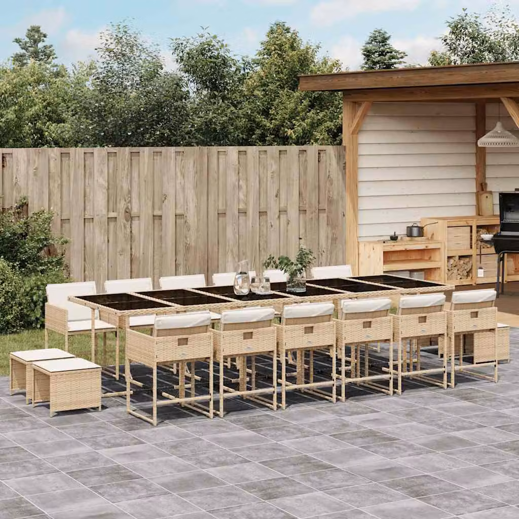 vidaXL Set da Pranzo da Giardino 17 pz in Polyrattan con Cuscini Beige e Piano in Vetro – 1
