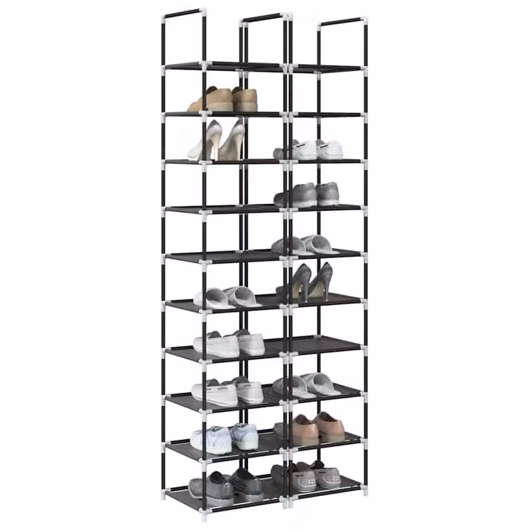 Set di 2 Scarpere vidaXL a 10 Livelli in Tessuto Non Tessuto, Colore Nero, L 33 cm x P 33 cm x H 174 cm