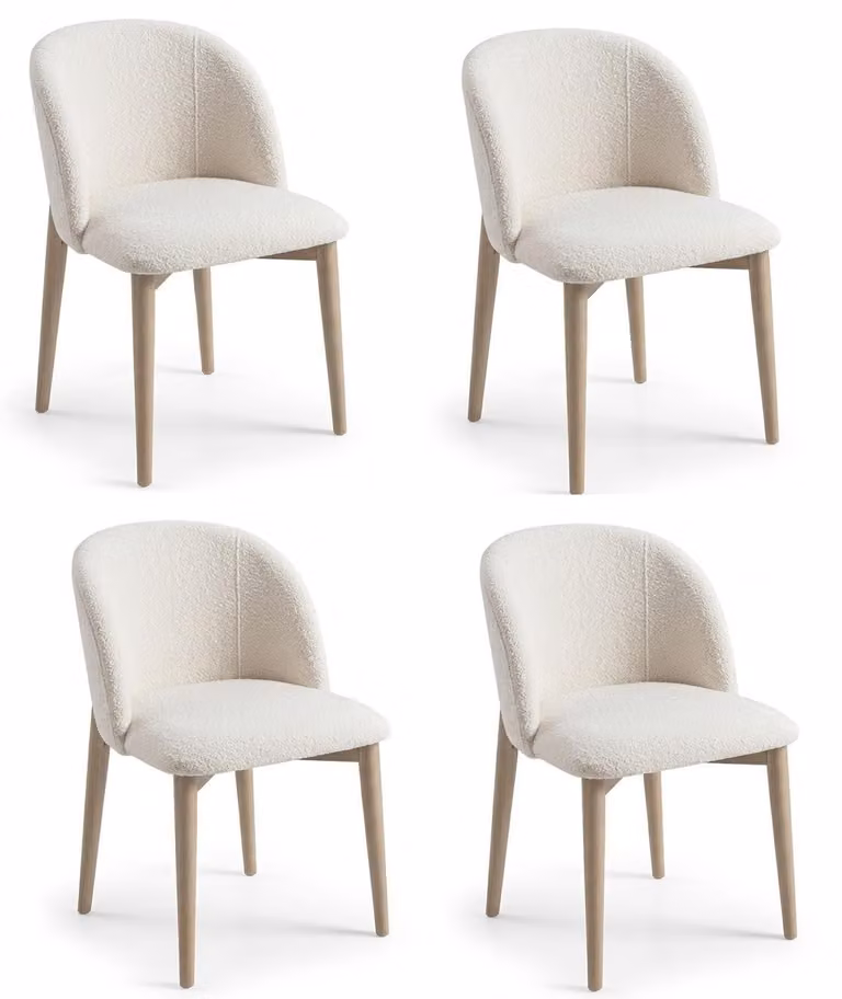 4 sedie moderne, color bianco latte, dal design elegante, ideali per la sala da pranzo, confortevoli e raffinate