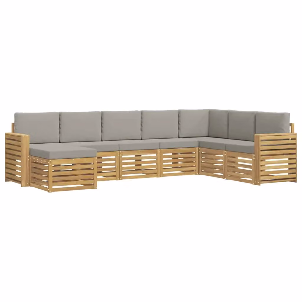 Set di divani da esterno a L vidaXL in legno di acacia con 8 pezzi, bianco e grigio – 2