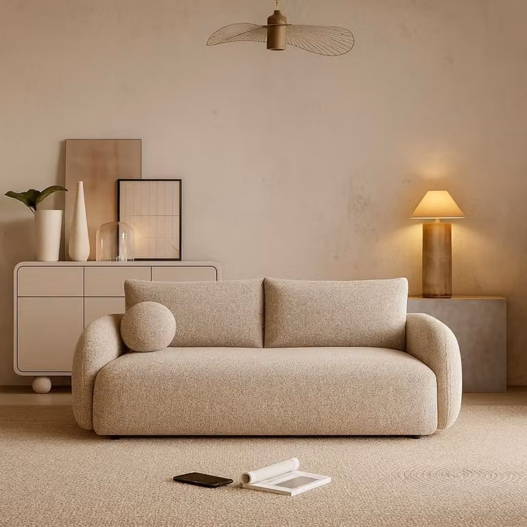 Divano NUBE con funzione letto melange beige crema marrone - Divano moderno in velluto a coste per il vostro salotto, zona notte: 204×144 cm