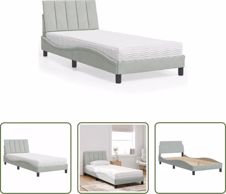 The Living Store Letto con materasso grigio chiaro 90x190 cm in velluto