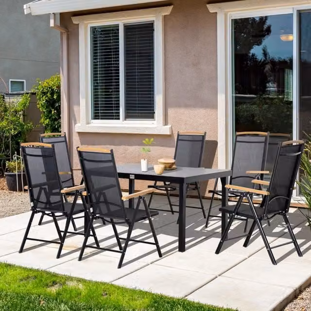 Set da giardino pieghevole REDOM per 6 persone in alluminio nero opaco L: 140 cm, P: 90 cm – 1