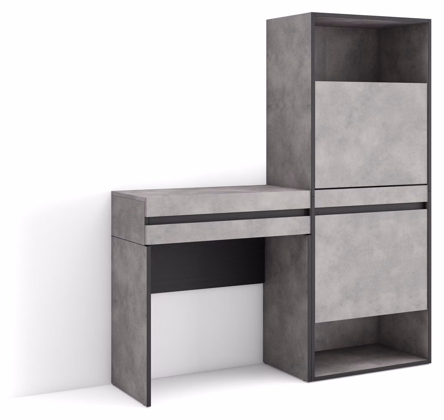 Armadio per scarpe, dimensioni 130x145x35 cm, con 2 ante a battente, 2 scomparti aperti, colore cemento