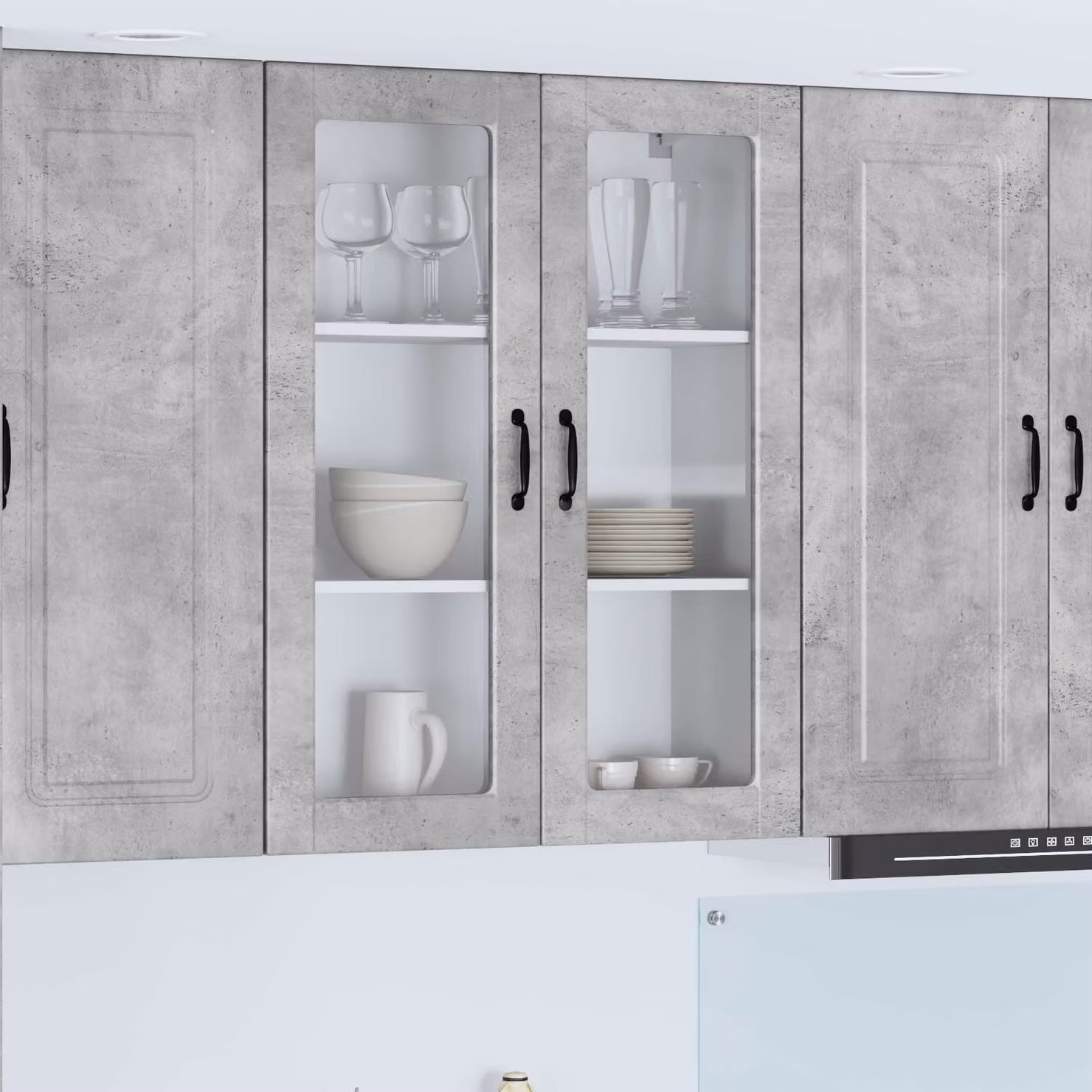 Mobile da parete PORTO vidaXL in MDF e vetro, Grigio cemento, L 80 x P 31 x H 100 cm