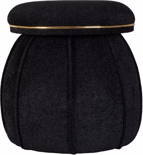 Pouf imbottito Corin in tessuto nero con dettagli oro