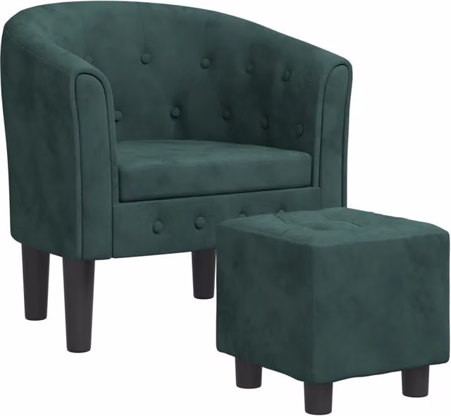 Poltrona | Sedia Relax Cabriolet con Poggiapiedi Verde Scuro in Velluto