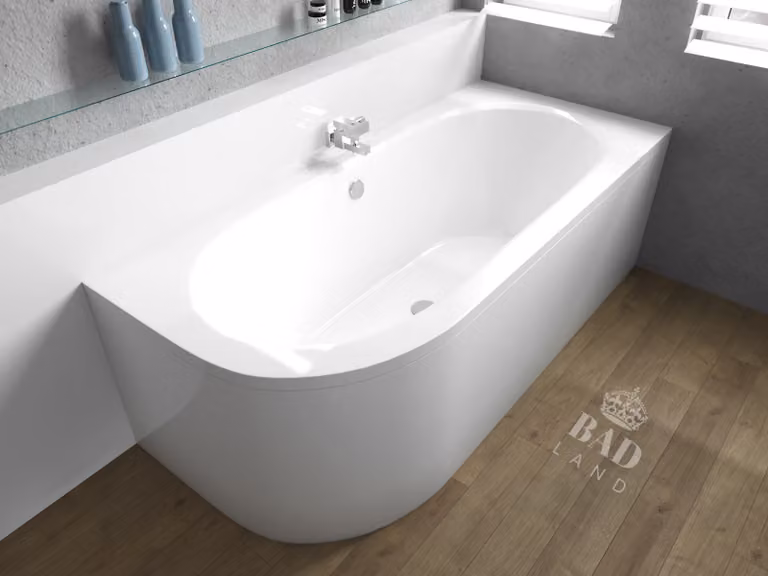 Vasca da bagno angolare 170x75 destra con grembiule in acrilico, set di scarico e piedini GRATIS | set completo 4in1 originale sifone per vasca da bagno in acrilico | BADLAND AVITA