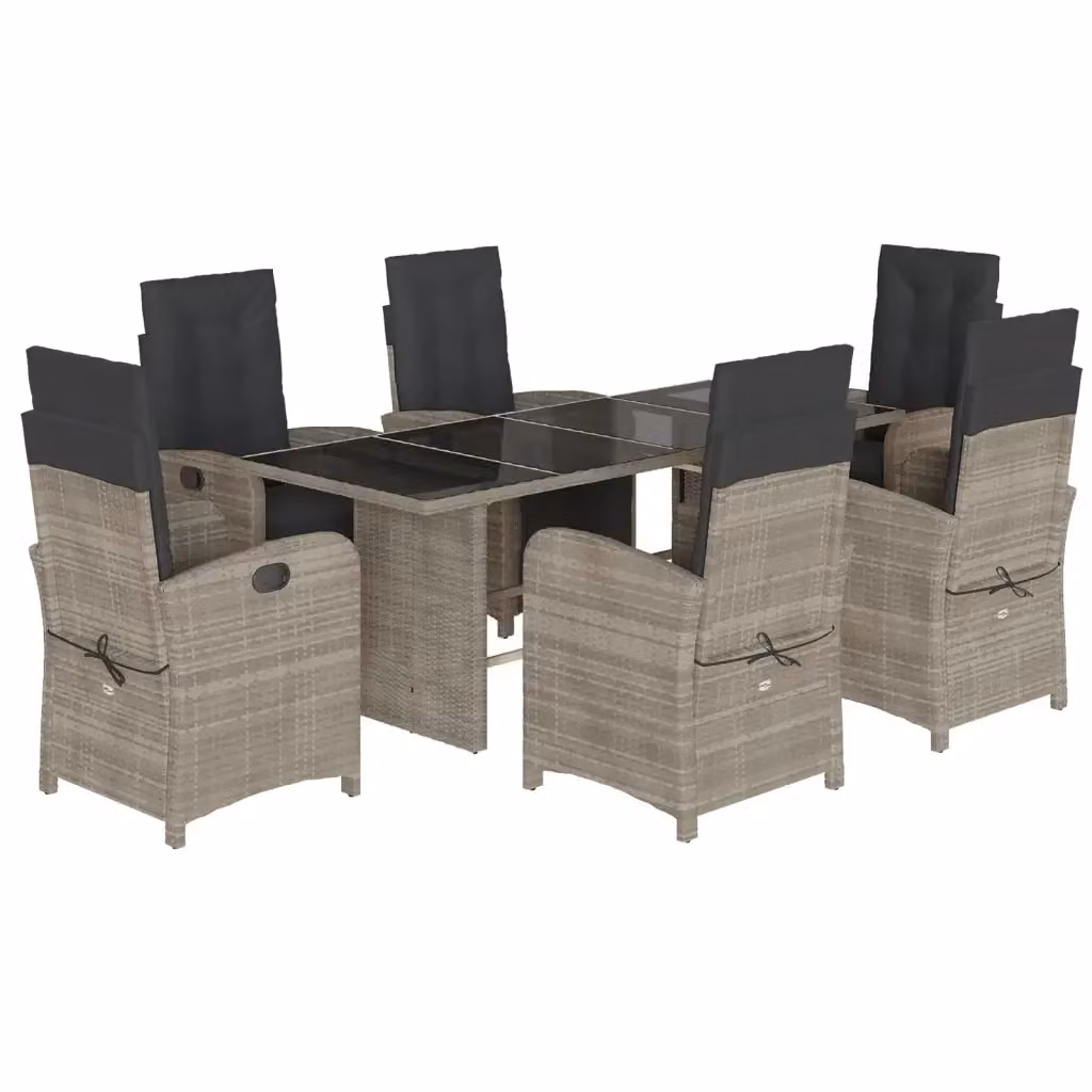 Set da pranzo da giardino vidaXL in polyrattan con piano in vetro, 7 pezzi, grigio e nero – 2