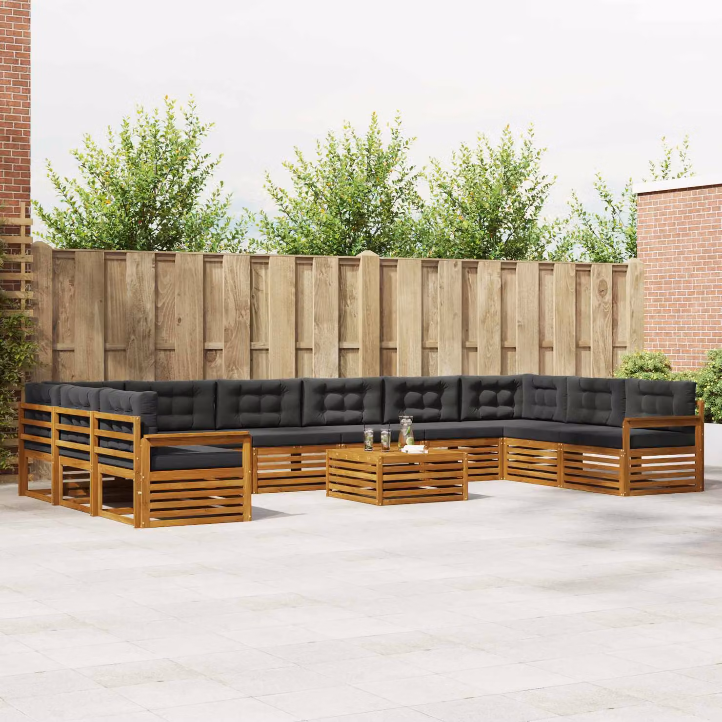 Set di divani da giardino vidaXL in legno di acacia massello con cuscini, 11 pezzi, Antracite e Marrone