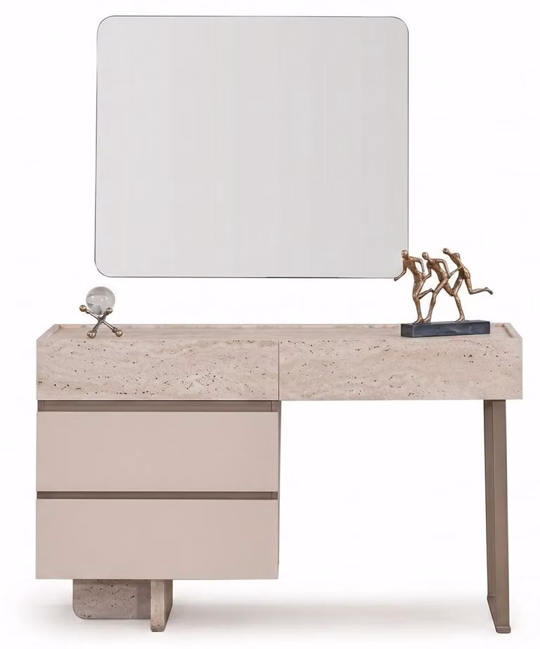Comodino specchio moderno, beige, elegante, tavolino da trucco, consolle, design di prestigio