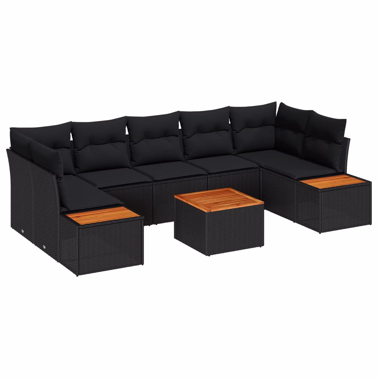 Set Divano da Giardino vidaXL 8 Pezzi a Forma di L con Cuscini Nero e Struttura in Acciaio e Rattan – 1