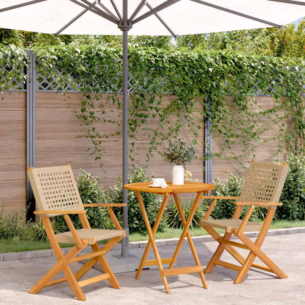 Maison Exclusive - Set da bistrot 3 pezzi in polyrattan beige e legno massello